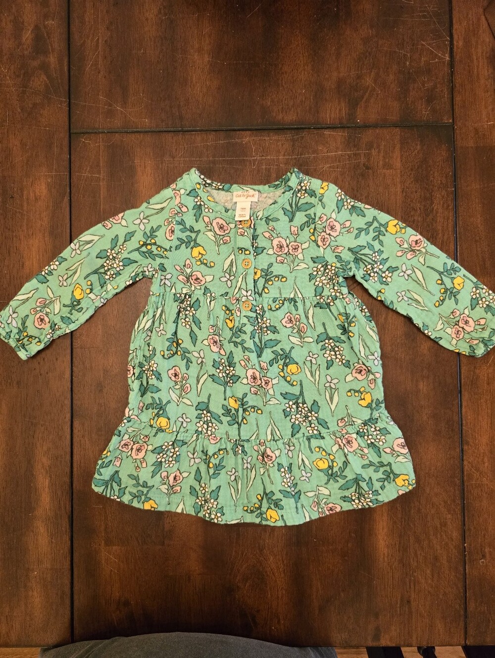 Cat & Jack Mint Green Floral Button-Front Dress 18 Months 100% Cotton